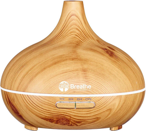 Breathe Essential Oil Diffuser | 550Ml Diffusers for Essential Oils with Cleaning Kit & Measuring Cup, 18 Hour Runtime, 16 LED Light Settings & Auto Power off (Natural Oak)